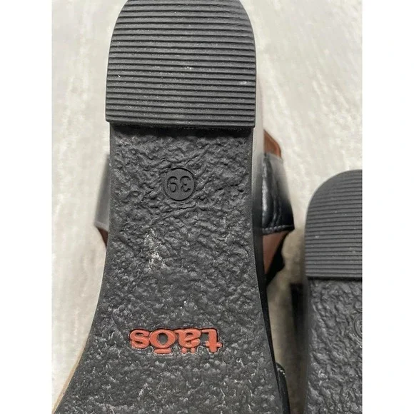 Taos Buckle Up black leather & cork ankle strap wedge sandals size US 8-8.5 (39) - Picture 7 of 8